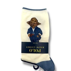 Polo Ralph Lauren Women's Polo Bear Trouser Socks Ivory, Farmer Bear